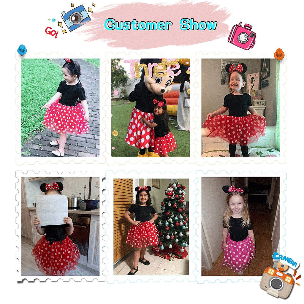 KAWELL Mini Costume for Girls with Mouse Ear Headband, Polka Dot Dress, Child/Toddler, 4-5Y