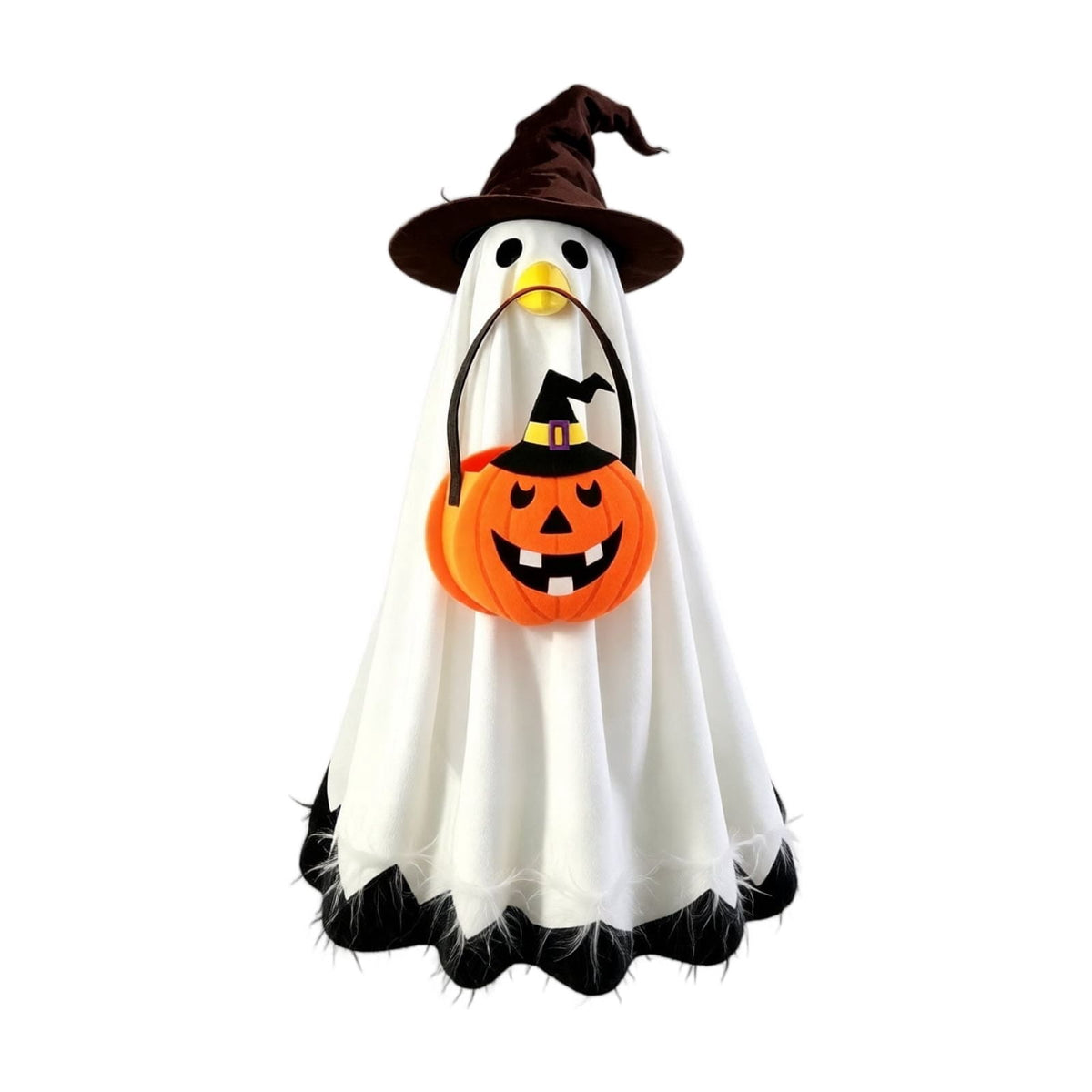 Outdoor Holiday Yard Decor, 23 Inch Porch Goose Outfits, Halloween Pumpkin Themed Porch Goose Clothes, Porch Goose Set with Hat and Treat Bag, Fits Standard 23 Inch Large Porch