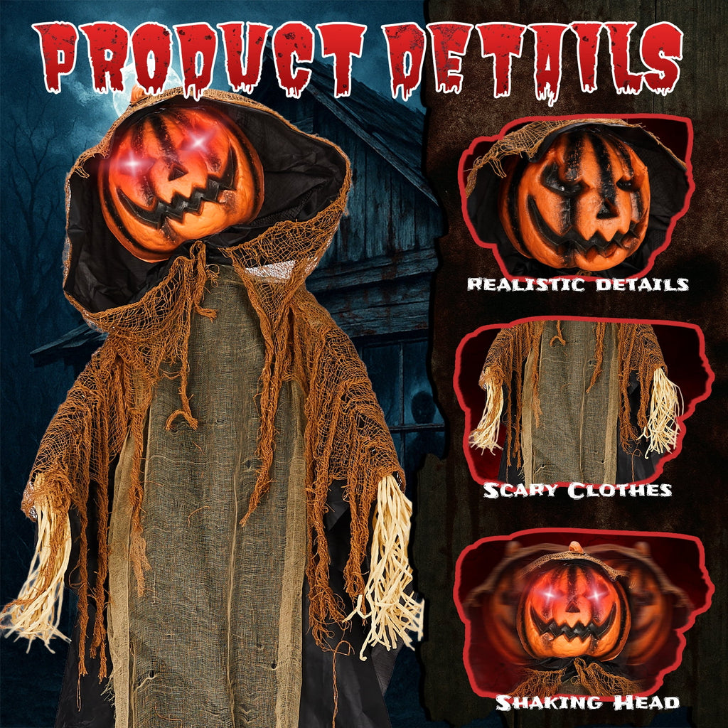 Ktaxon 6ft Pumpkin Man Animated Animatronic Decoration Creepy Halloween w/ Classic Cape Creepy Cloaked Jack-o'-Lantern for Porch & Yard