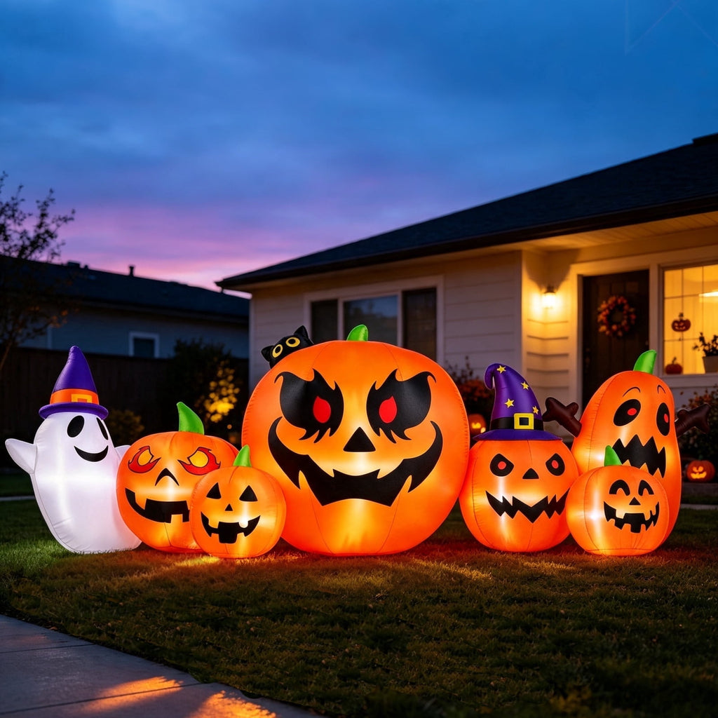 Firstness 7.9FT Halloween Inflatable Pumpkin Ghost with Lights, Halloween Blow Ups Outdoor Decoration for Home Party