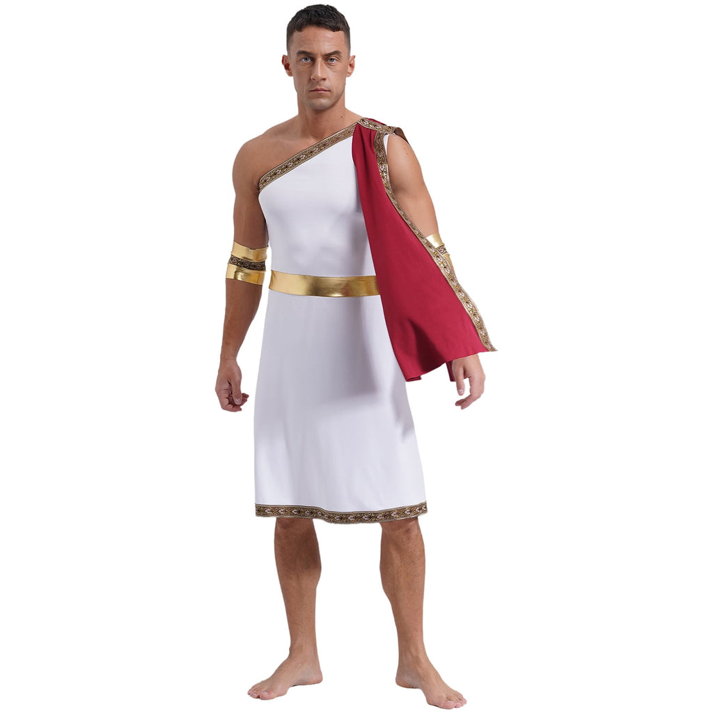 YiZYiF Mens Halloween Ancient Greek Cosplay Costume Roman Toga Caesar Party Fancy Dress Up Set Black S