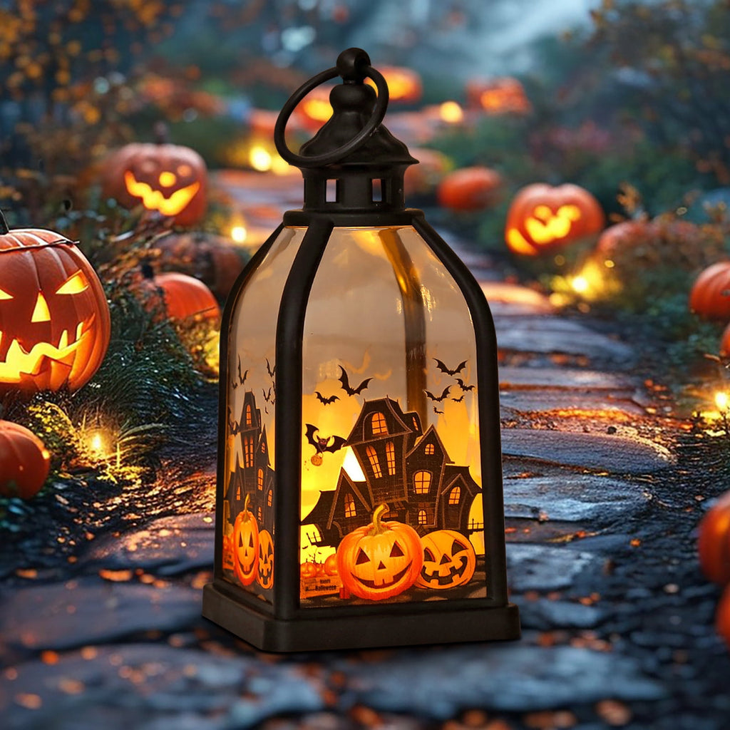 Cheapark Halloween Lanterns Decorations, Battery Operated Black Pumpkin Witch Lanterns, Flickering Light For Indoor Party Home Decor