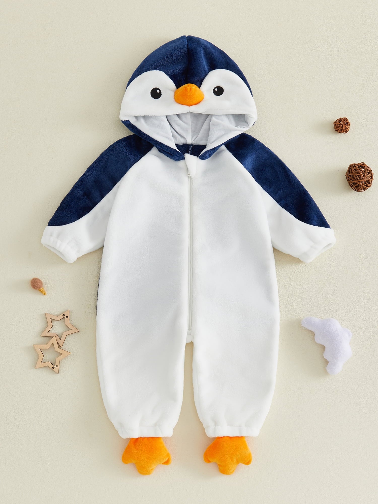 RUINIXCW Toddler Baby Boy Girl Penguin Costume Newborn Infant Halloween Animal Costume Warm Fall Winter Plush Jumpsuit Outfit Long Sleeve Hood Zip Up Romper Snowsuit