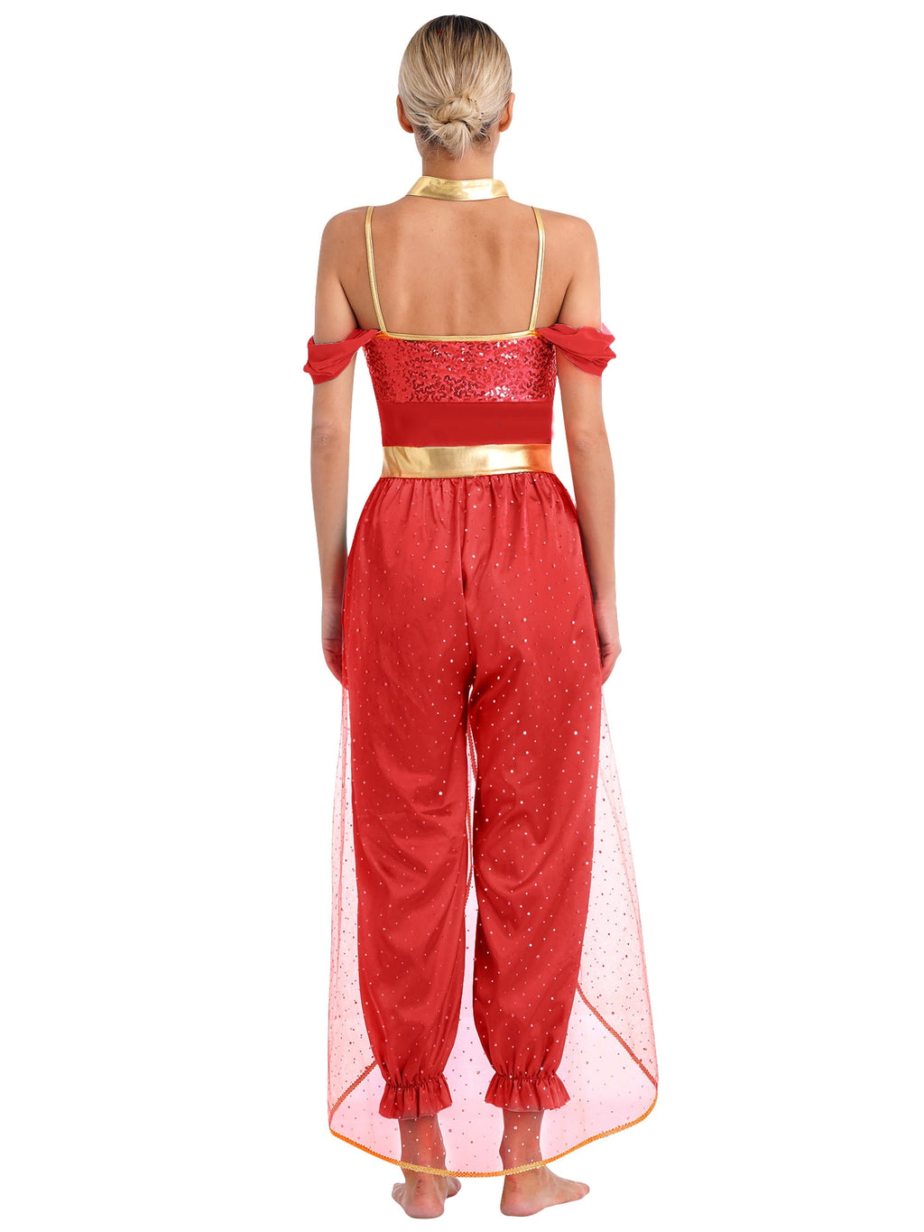 YiZYiF Women's Arabian Princess Dance Costume Halloween Party Fancy Dress Shiny Belly Dance Jumpsuit Turquoise B M