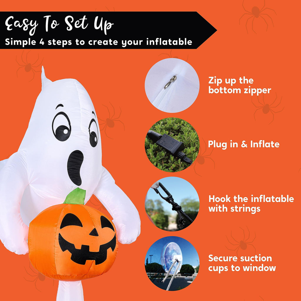 Joyfy 4.5 FT Halloween Inflatable Decorations Outdoor Scary Flying Ghost Broke Out from Window with Built-in LED Blow Up Inflatable for Window Decoration Yard Garden Lawn Decor