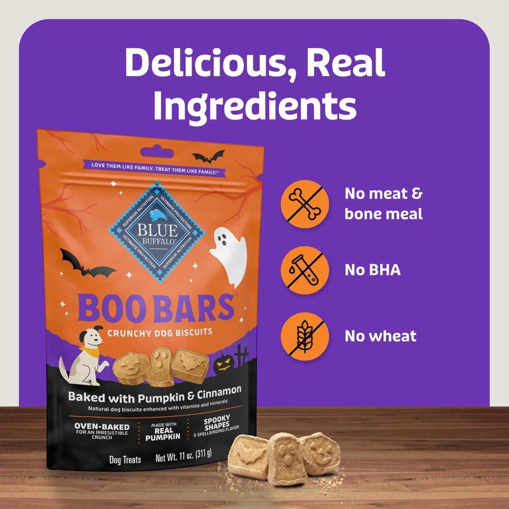 Blue Buffalo Boo Bars Crunchy Halloween Dog Biscuits Pumpkin & Cinnamon Recipe 11-oz Bag