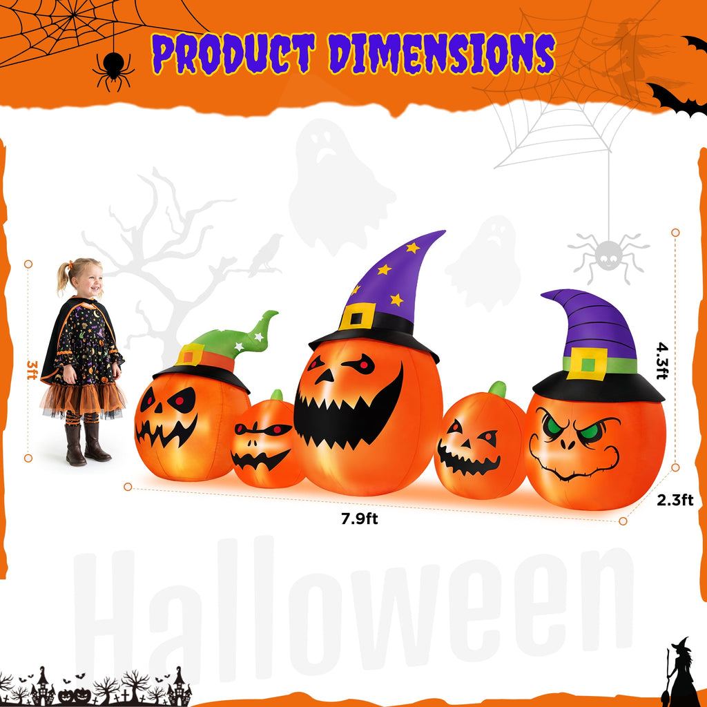 Firstness 8FT Halloween Inflatable Pumpkins Blow ups Outdoor Decorations, Five Pumpkins with LED Lights for Party Yard