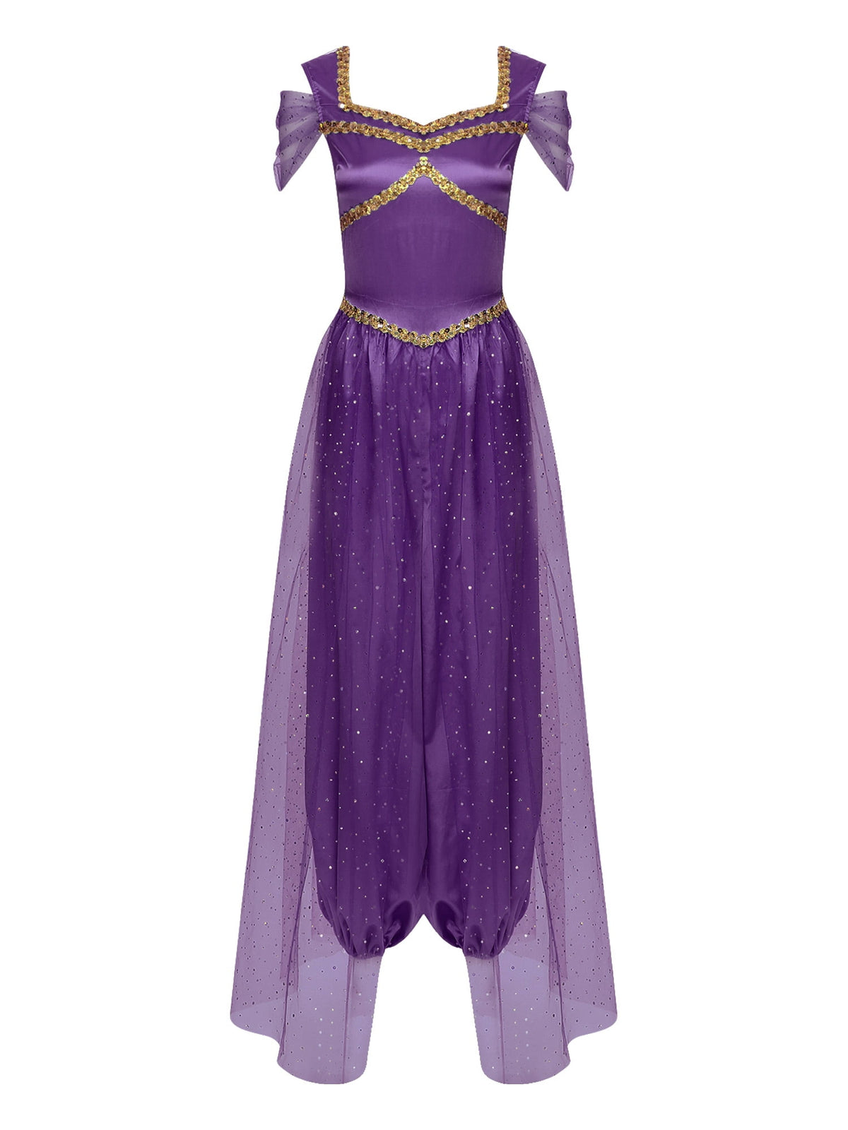 Aislor Women Halloween Arabian Princess Cosplay Costume Sequins Belly Dance Romper Jumpsuit Fancy Dress Lake Blue L