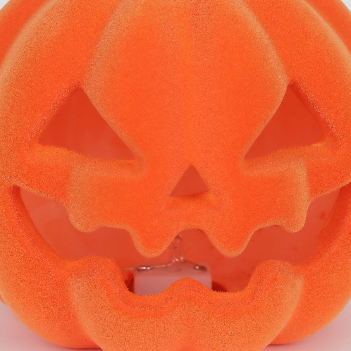 Light-Up Flocked Jack-o'-Lantern Decoration, Orange, 5.5", Halloween by Way To Celebrate