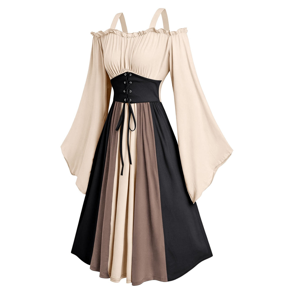 Gothic Dresses for Women Medieval Renaissance Halloween Costume Lace Up Corset High Low Ruffle Hem Square Neck Vintage Gown