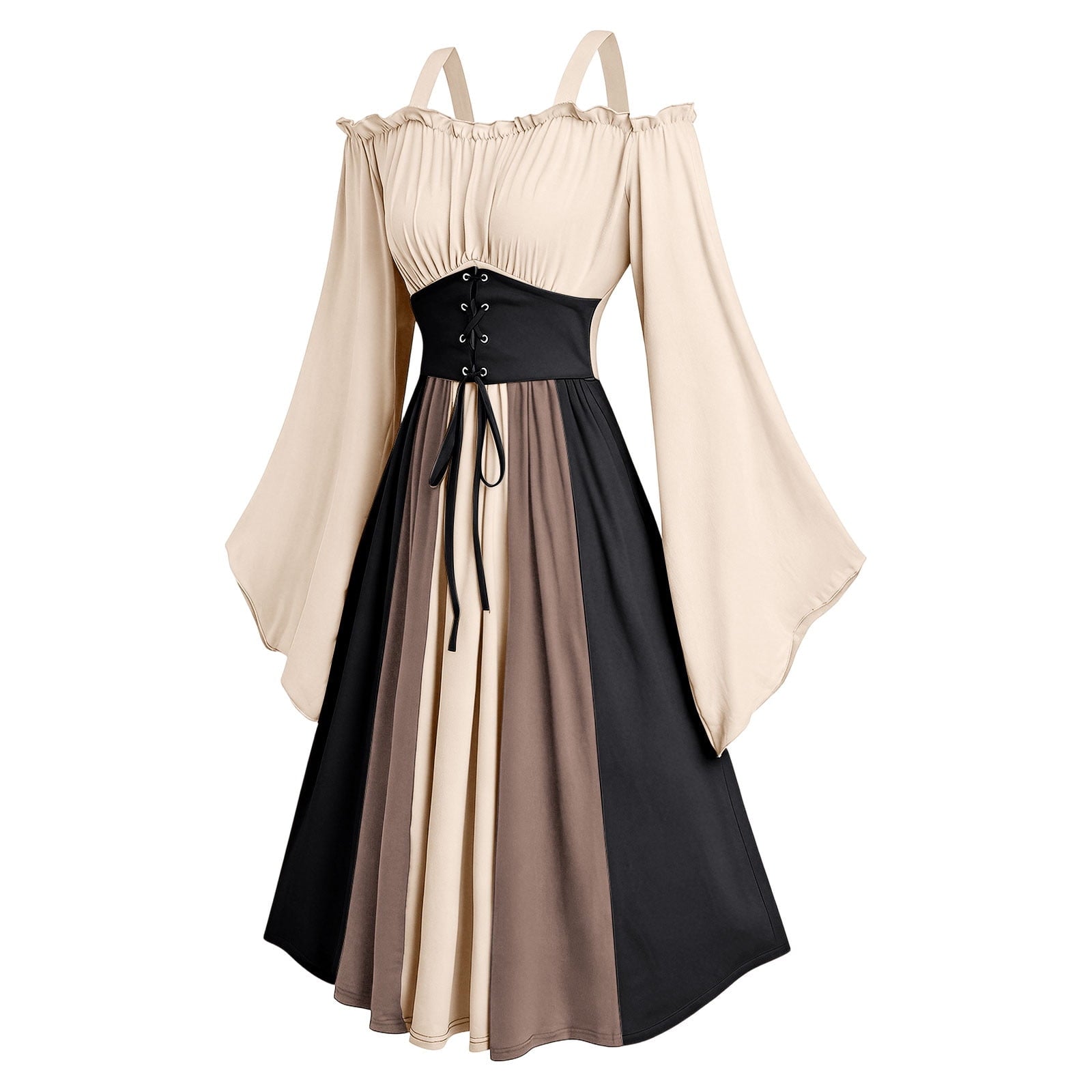 Gothic Dresses for Women Medieval Renaissance Halloween Costume Lace Up Corset High Low Ruffle Hem Square Neck Vintage Gown