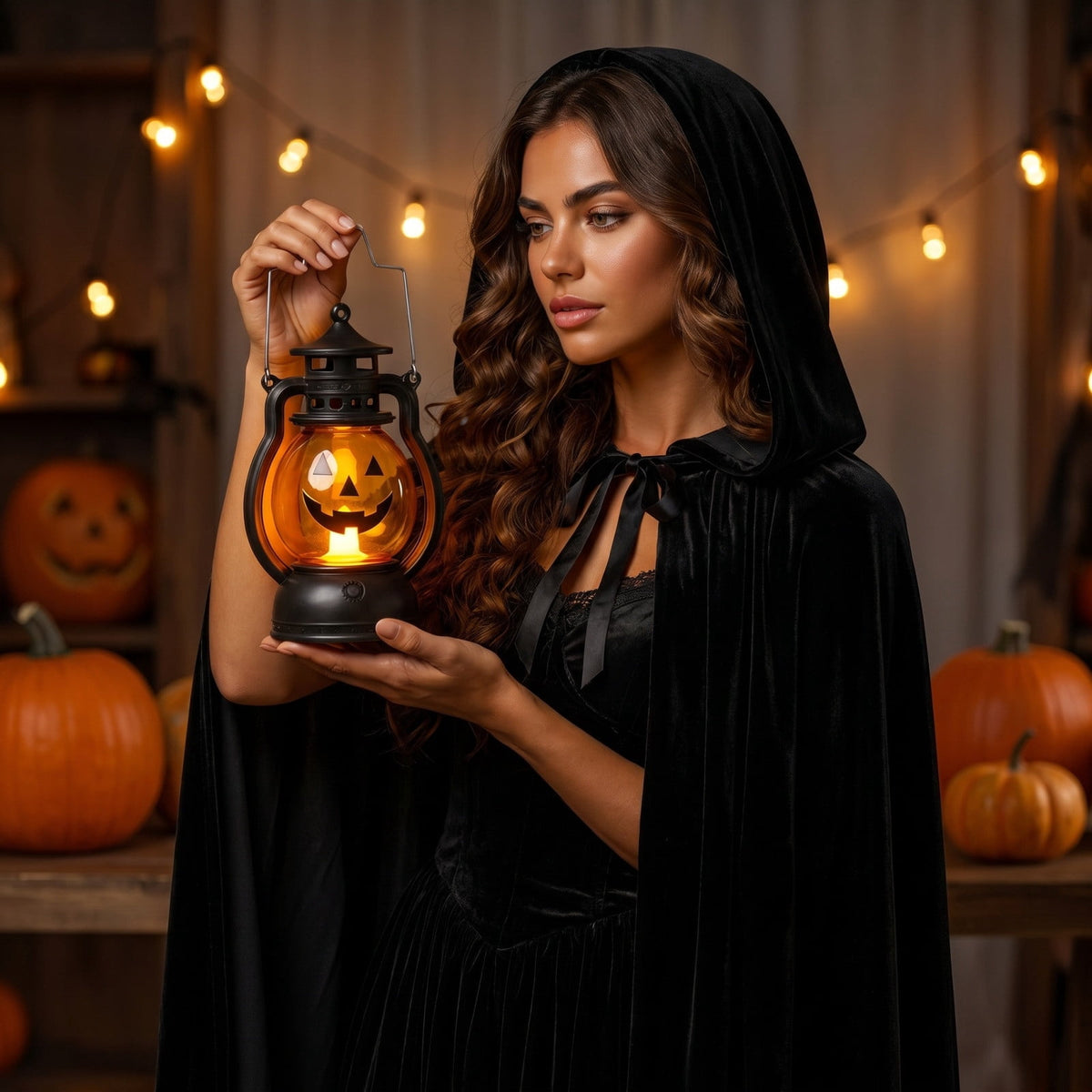 Cheapark Halloween Lanterns Decorations, Battery Operated Black Pumpkin Witch Lanterns, Flickering Light For Indoor Party Home Decor