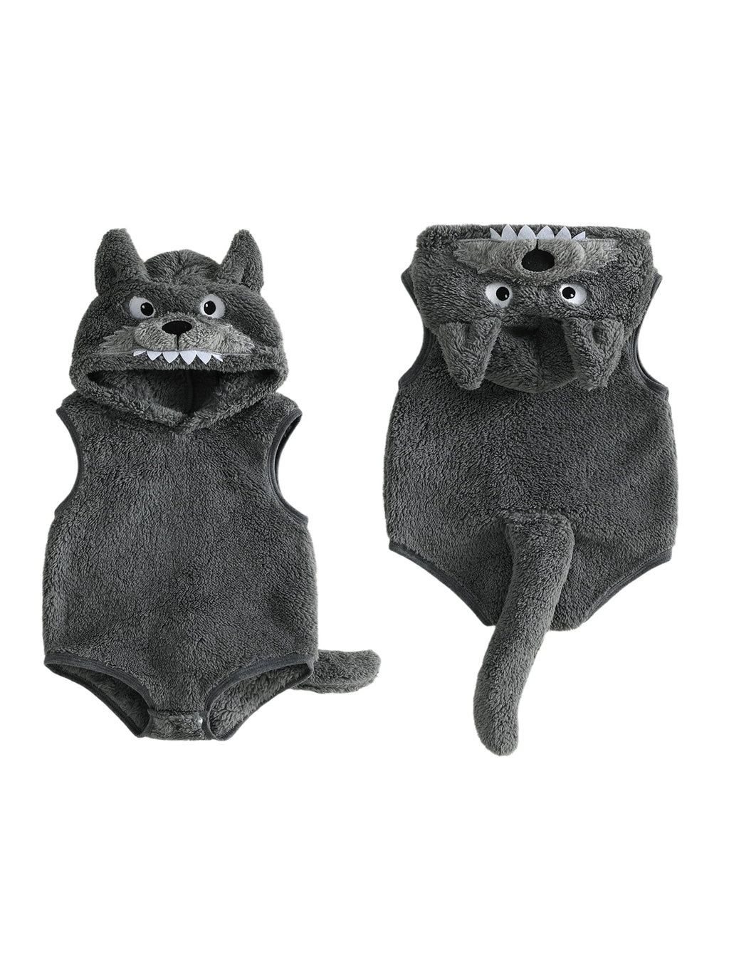 RUINIXCW Newborn Baby Boy Halloween Wolf Costume Kids Infant Animal Cosplay Outfit Toddler Fall Winter Clothes Warm Fleece Hooded Sleeveless Romper