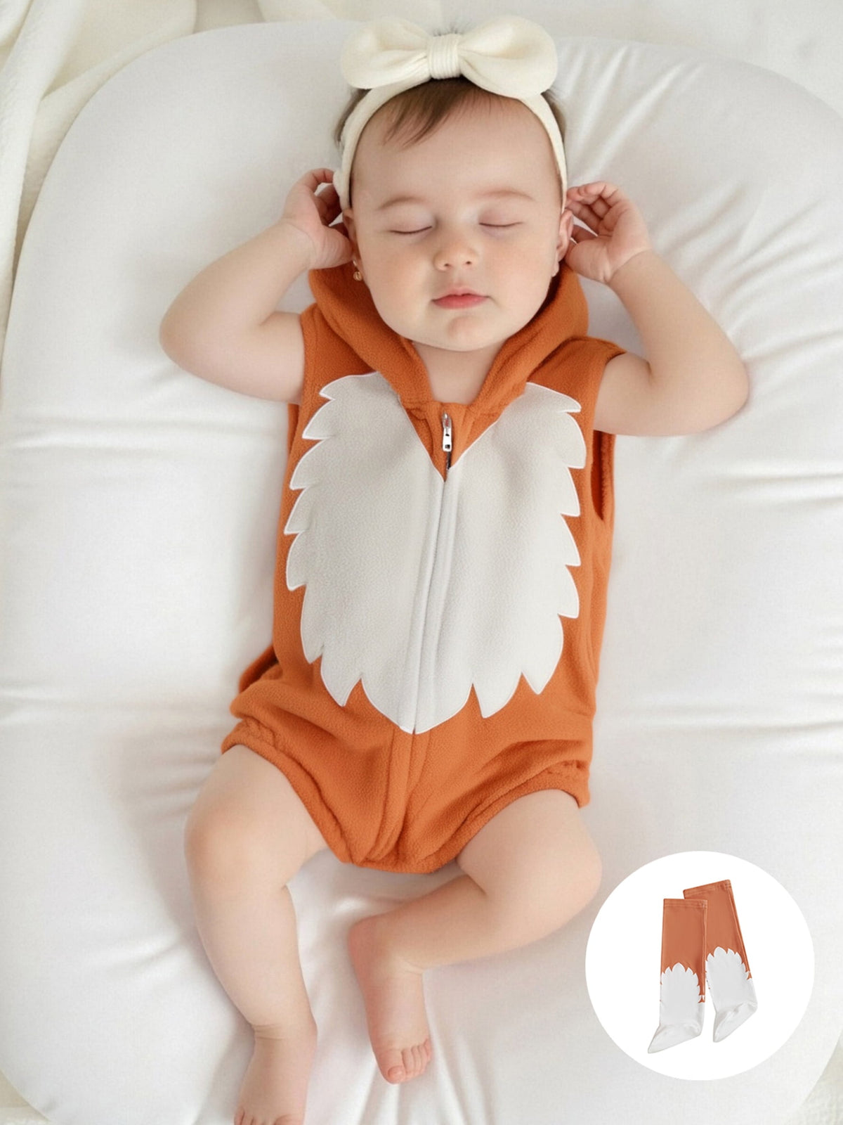 Cjfdfy Newborn Baby Boy Girl Halloween Animal Costume Infant Baby Fox Puppy Dog Frog Poached Egg Costume Fall Winter Sleeveless Hooded Zipper Romper Leg Warmers Set Toddler Halloween Cosplay Outfits