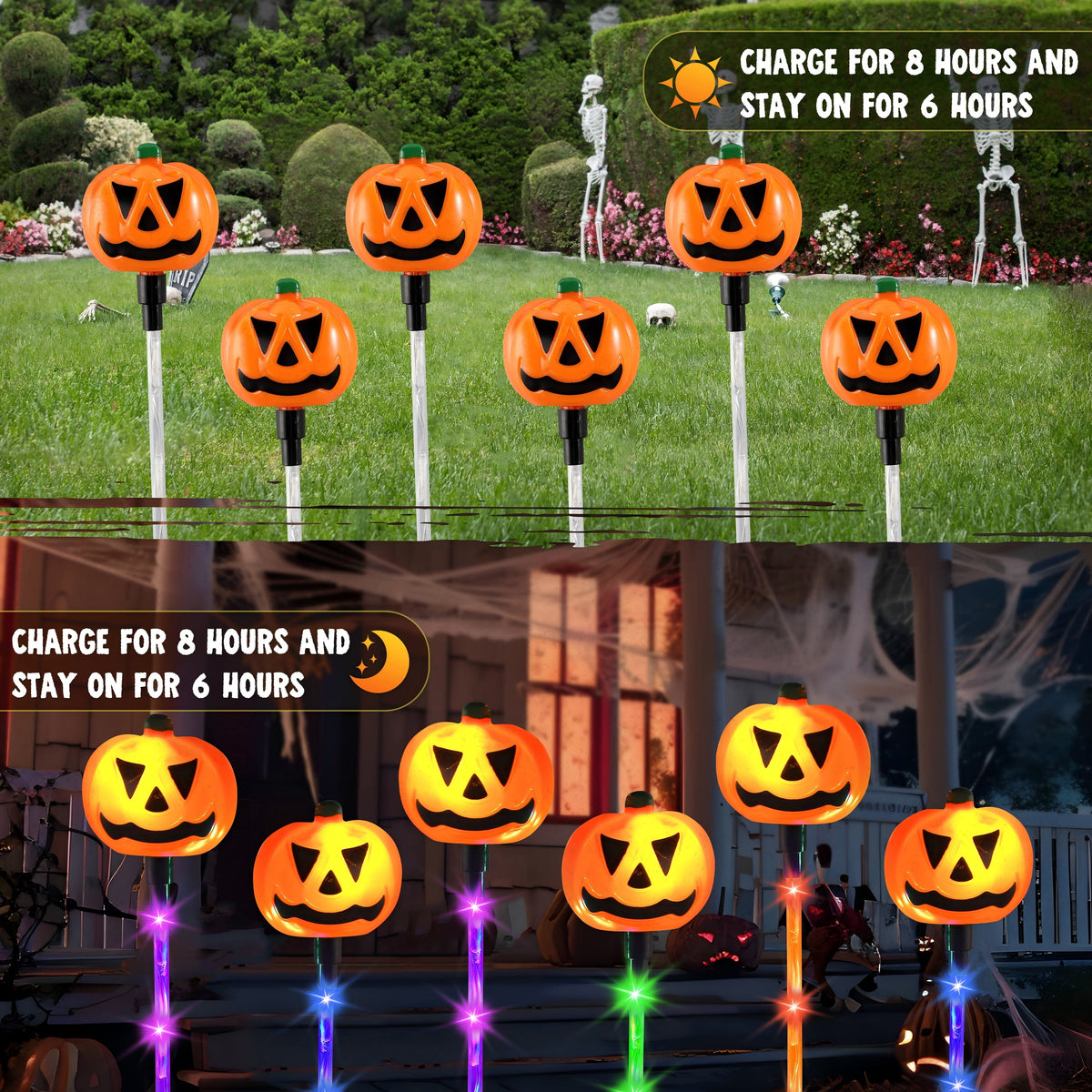 Joyfy 3 Pack Halloween Light up Skeleton Decorations Outdoor,Halloween Graveyard Spooky Skull Stakes Pathway Lights for Halloween Props Yard Decor