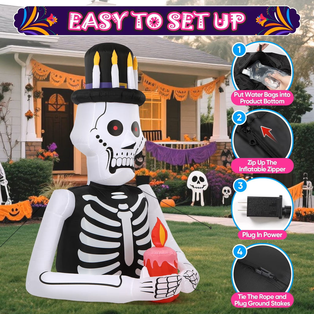 Toiyjofe 6ft Halloween Inflatable Black Cat with Glowing Jack o' Lantern and Witch Hat, Outdoor LED Trick-or-Treat Decoration for Yard, Lawn & Porch