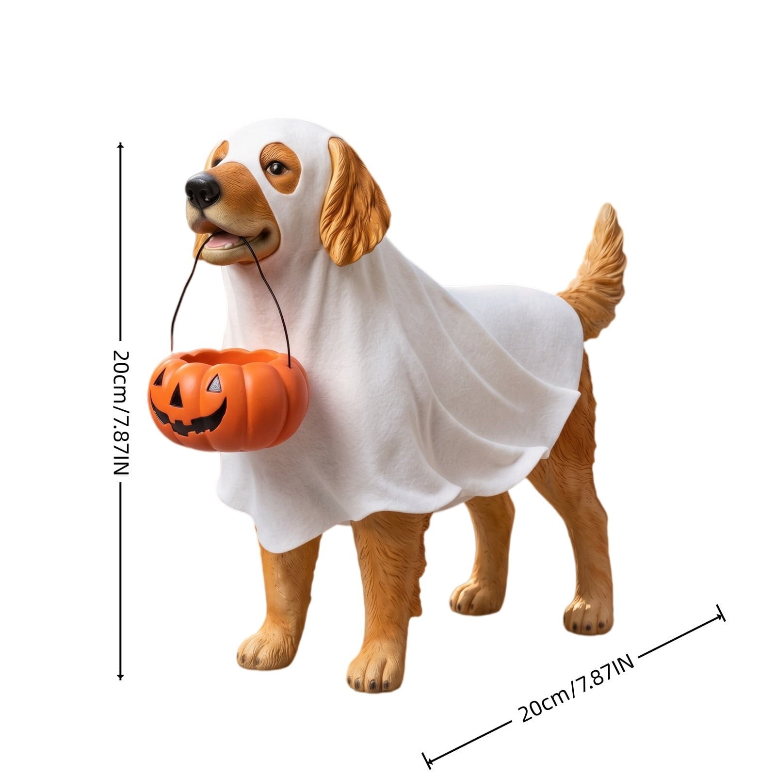 Halloween Dog Greeter - Frenchie 7.9in Resin Witch Dog with Light-Up Pumpkin, Spooky Fall Decor, Indoor Outdoor Tabletop Decoration