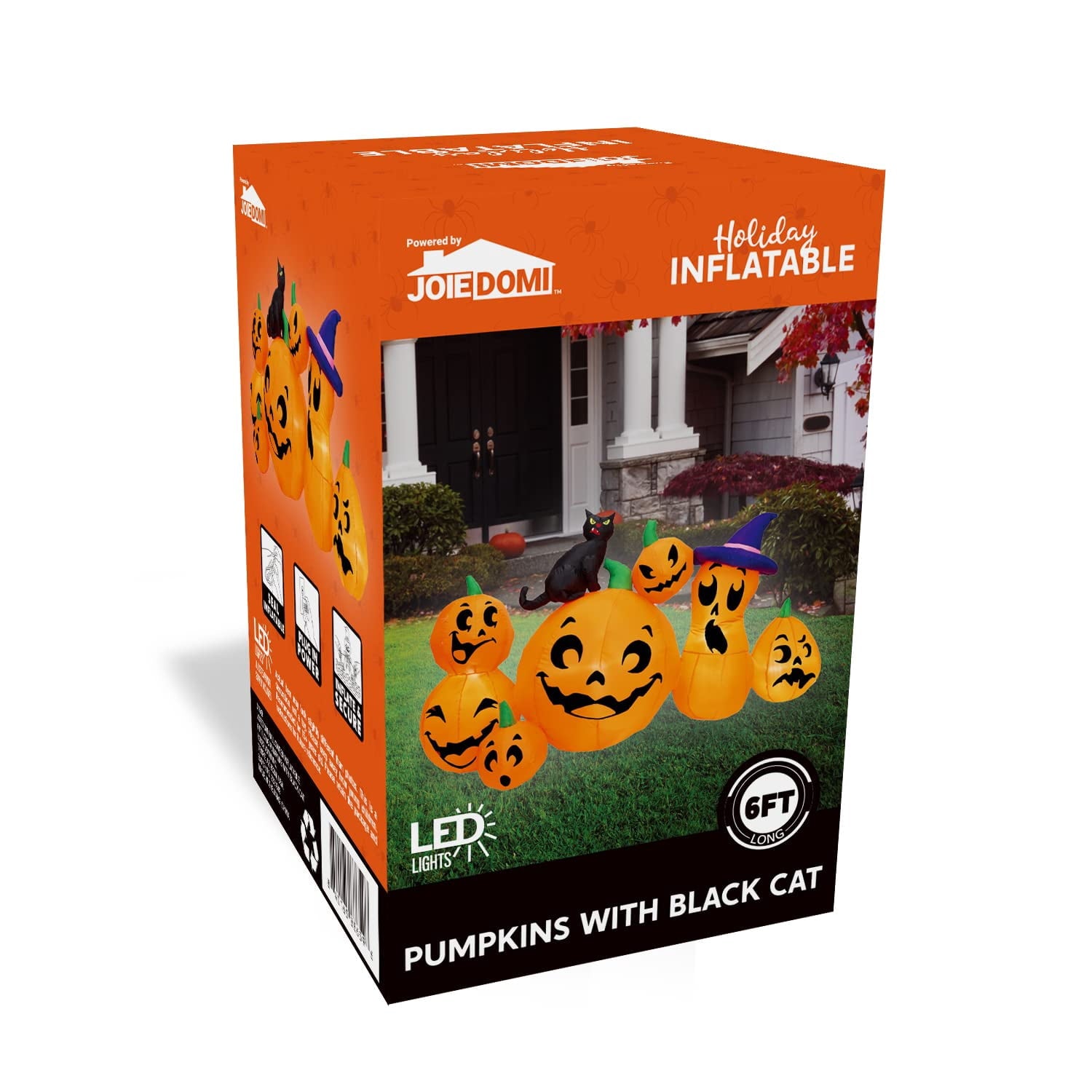 Joyfy 7 ft Halloween Inflatable Long Pumpkin with Witch's Cat Decorations Inflatables with Build-in LEDs,Halloween Decor Outdoor Blow Up Yard Decorations