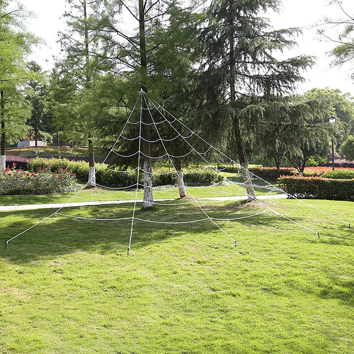 hengsof Halloween Triangular Spider Web Outdoor - Large, 16.4*16 ft | Outdoor Spider Web Decoration, Spider Webs Halloween Decorations Outdoor | Rope Spider Web Yard Outdoor