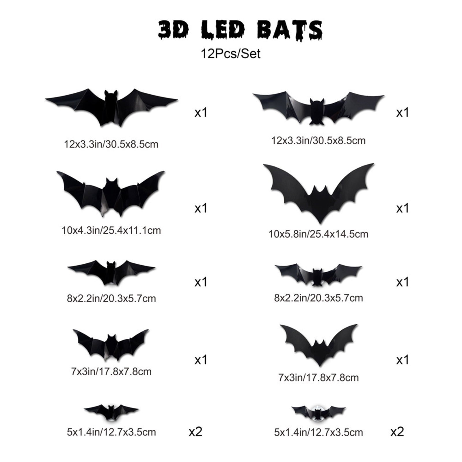 CQHVKQ 60 PCS Halloween Bats Decorations, Realistic 3D LED Bats Wall Stickers Decor, Assorted Size Removable Lighted PVC Bats DIY Wall Sticker for Halloween Party, Bedroom, Home, Indoor and Outdoor