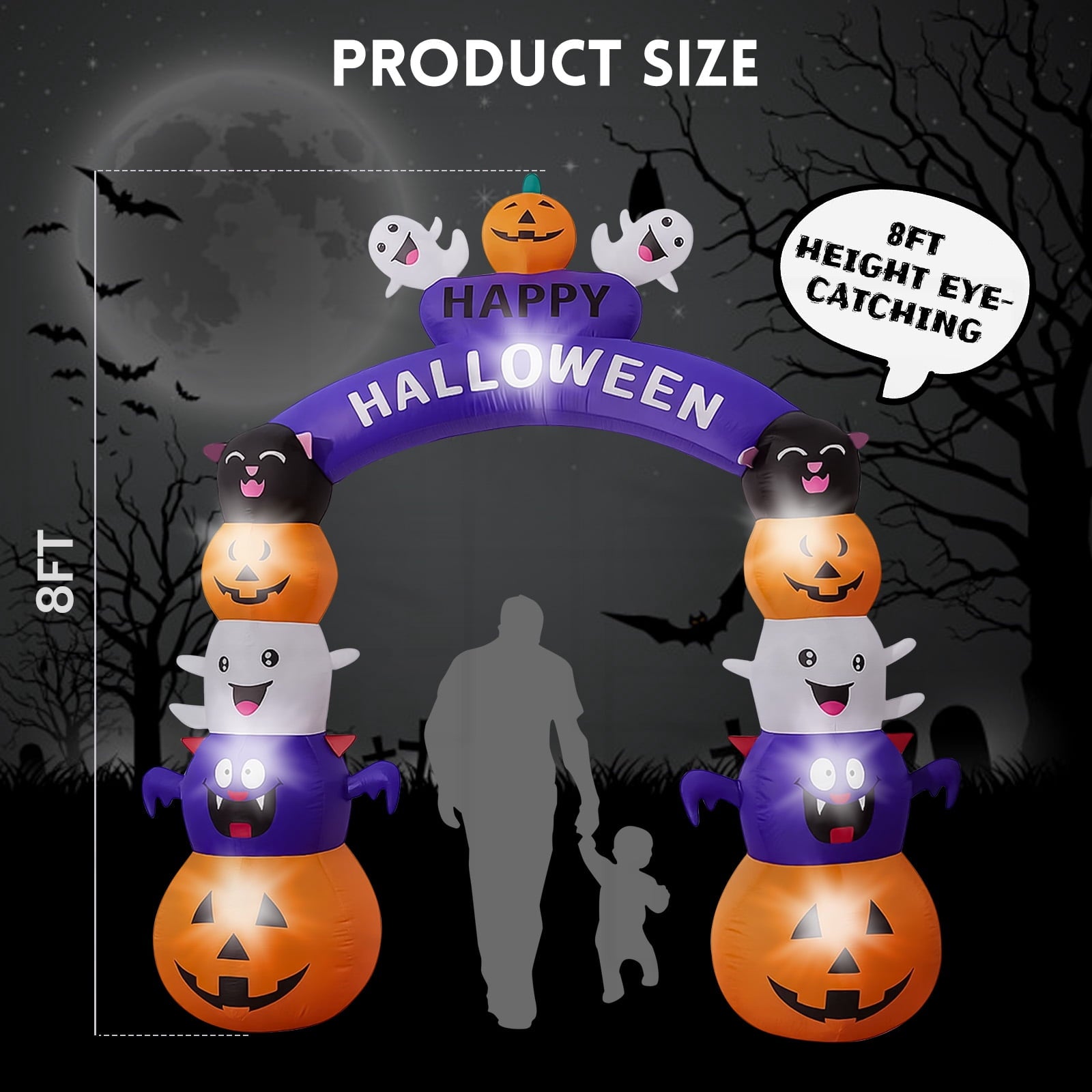 GVDV 8 FT Halloween Inflatables Archway Outdoor Decorations for Front Yard Lawn Garden Decor