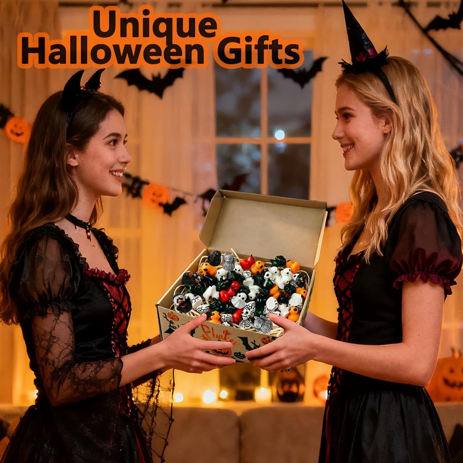 60Pcs Halloween Mini Resin Ducks Figurines, Novelty Halloween Party Décor | Cute Ghost Devil Skeleton Pumpkin Witch Designs, Gothic Halloween Desktop Decor for Tiered Tray, DIY Crafts, Party Favors