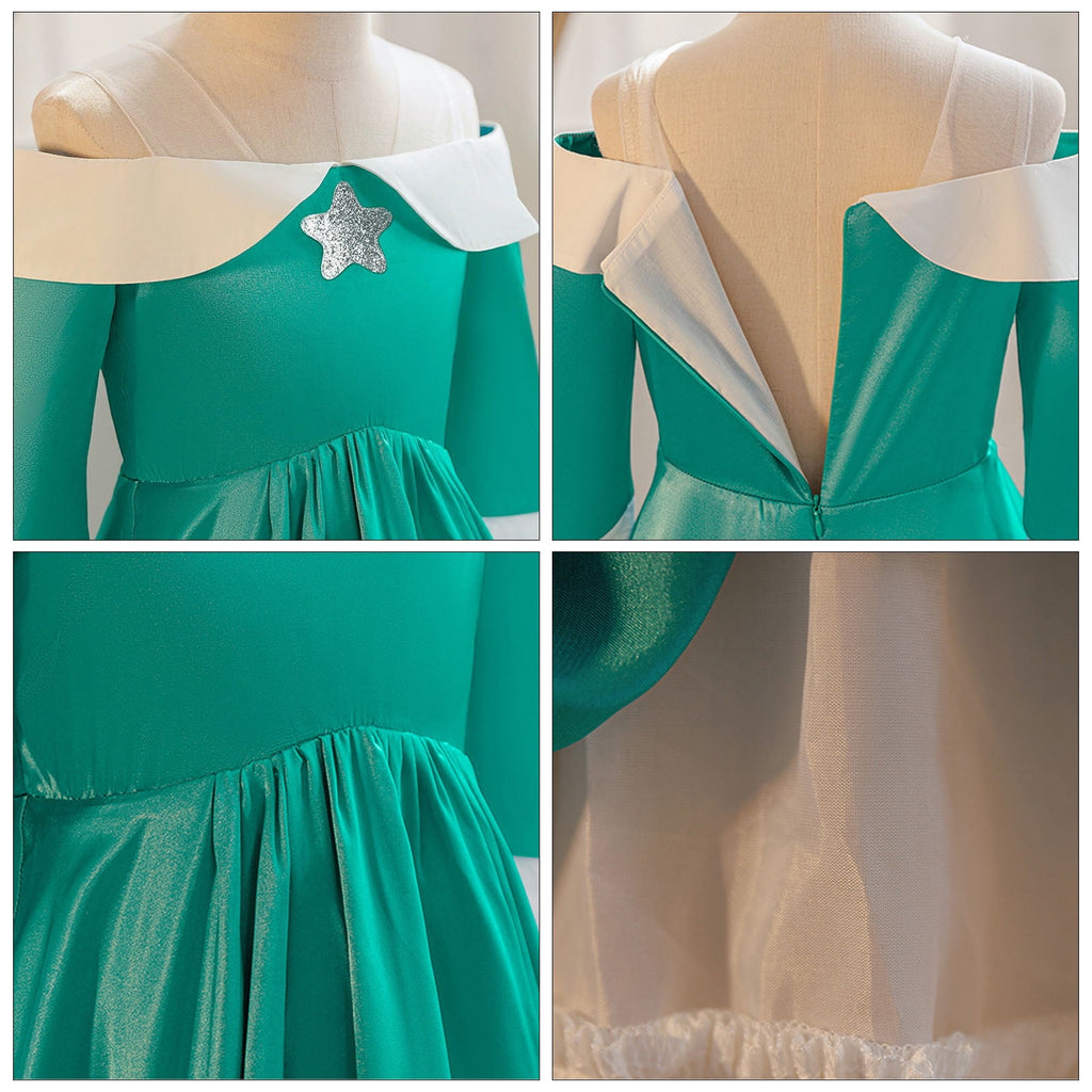 KAWELL Princess Costume Dress for Birthday Halloween Cosplay Dress Up With Crown Brooch Star Stick Accessories Green