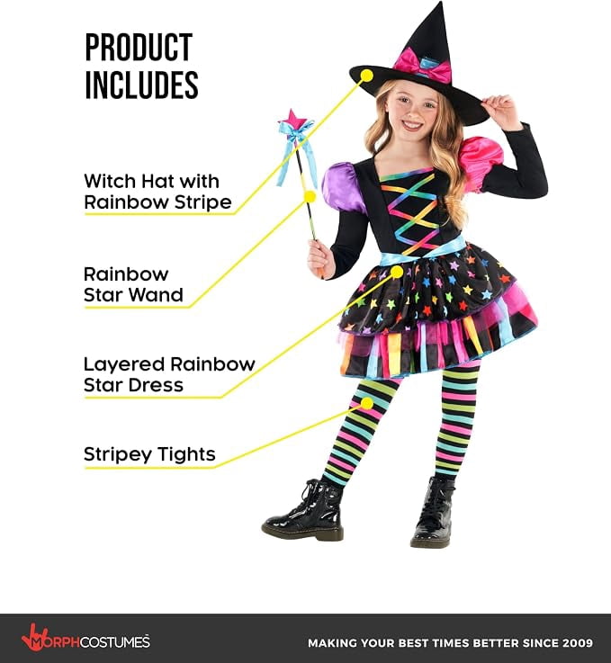 Morph Cute Rainbow Witch Halloween Costume For Girls Kids Scary Halloween