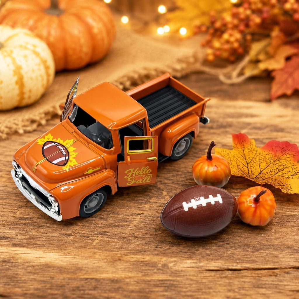Molumo Fall Decorations for Home - Fall Vintage Truck with Pumpkins, Football and Maple Leaves - Thanksgiving Decoration for Table Centerpiece, Tiered Tray, Mantel and Harvest Home Indoor
