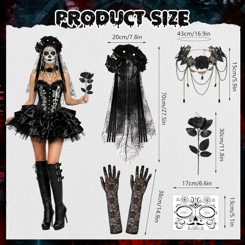 HIFOT 6pcs/set Spider Costume Adult Spider Web Poncho Tights Spider Necklace Chocker Earings Mask and Witch Hat Halloween Costumes for Women