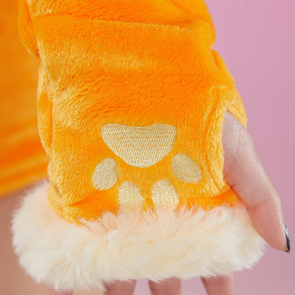 Women sexy Fluffy Hooded Bodysuit Halloween Deep V Kawaii One Piece Lingerie Rompers with Choker and Socks