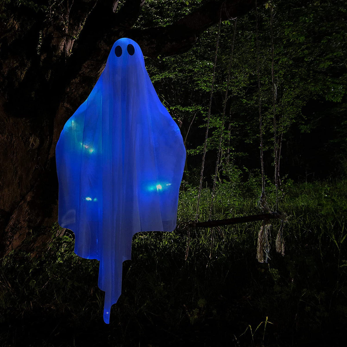 Ayieyill Halloween Ghost Decor with Warm White LED Light, 47” Light up Hanging Ghost Halloween Yard Porch Decorations Outdoor