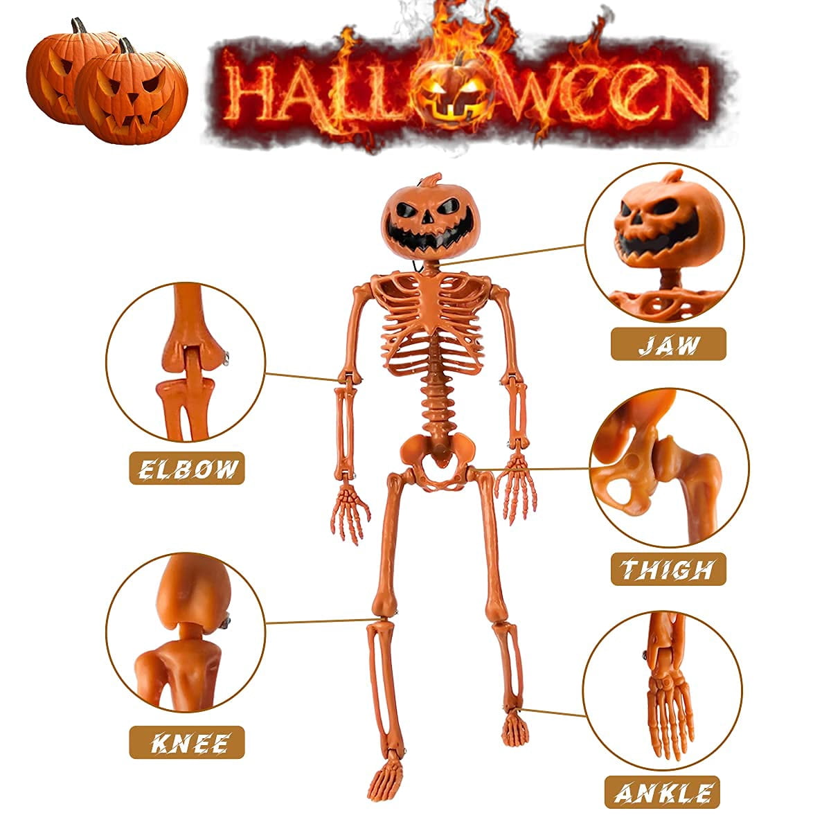 TETOU 2 Packs Halloween Skeletons, 14.9" Halloween Full Body Skeleton with Posable Joints for Haunted House Graveyard Props Decor