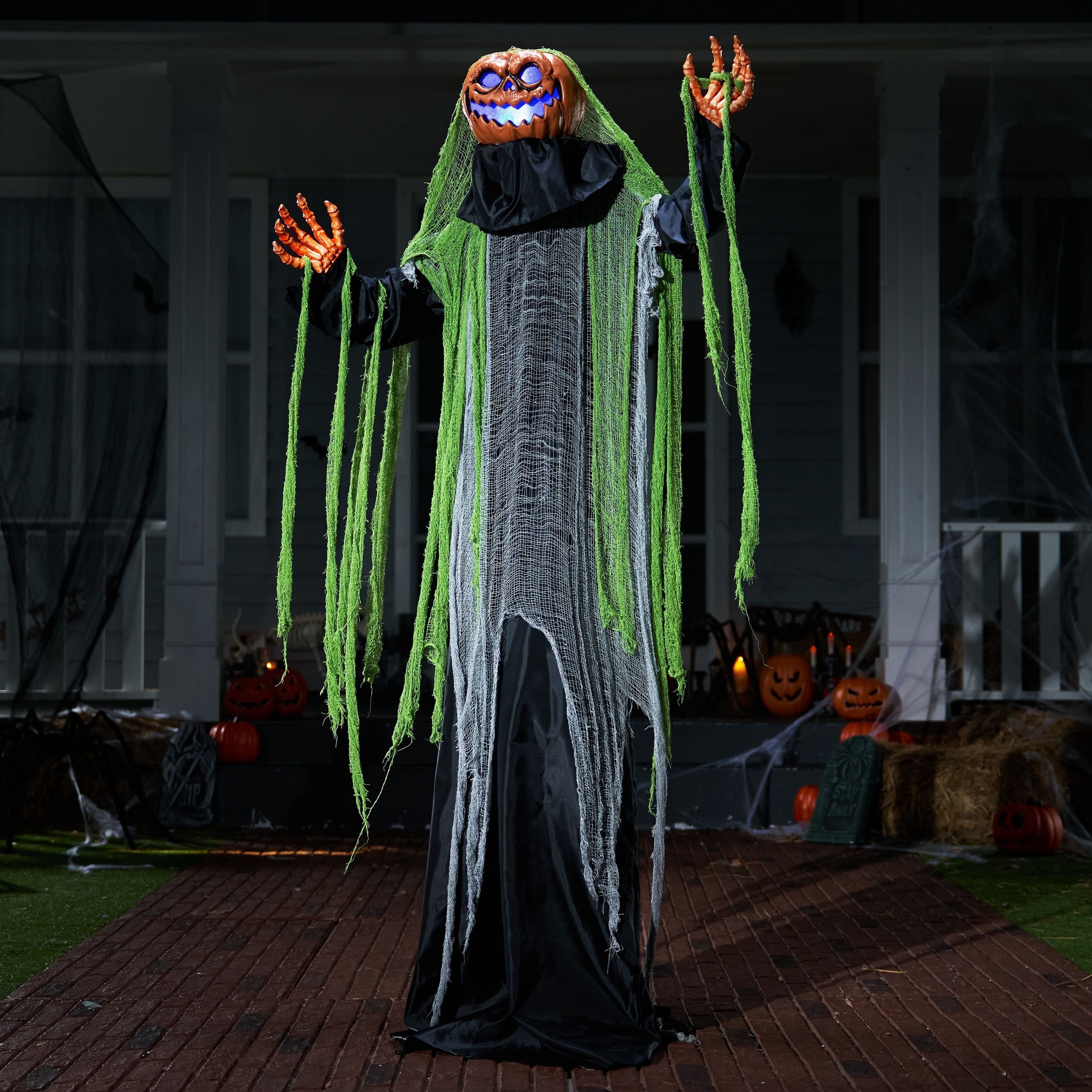 Joyfy 7.8 Ft(93.6 in) Halloween Grim Reaper Decorations Outdoor, Rotatable Flying Scream Scarecrow Skeleton Ghosts Decor for Graveyard Haunted House Props, Garden, Porch, Yard Lawn