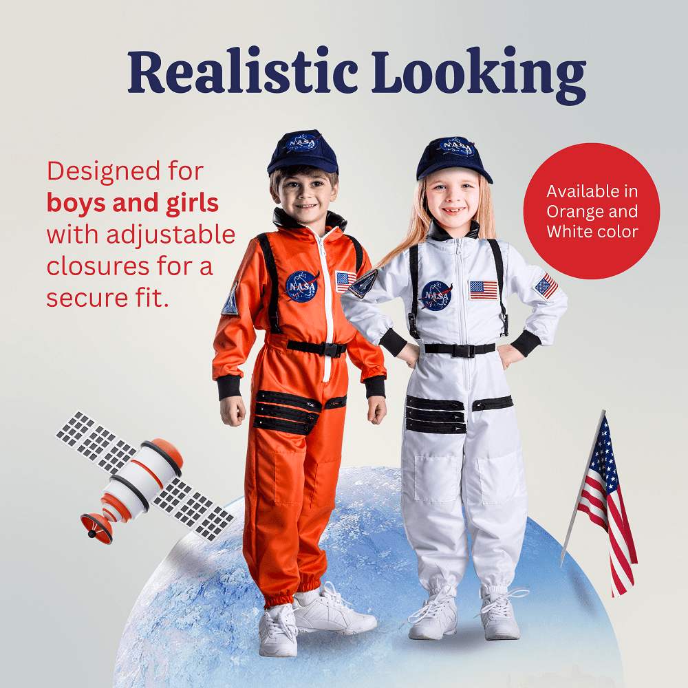 Dress Up America Astronaut Costume for KidsNASA White Spacesuit for Boys & Girl