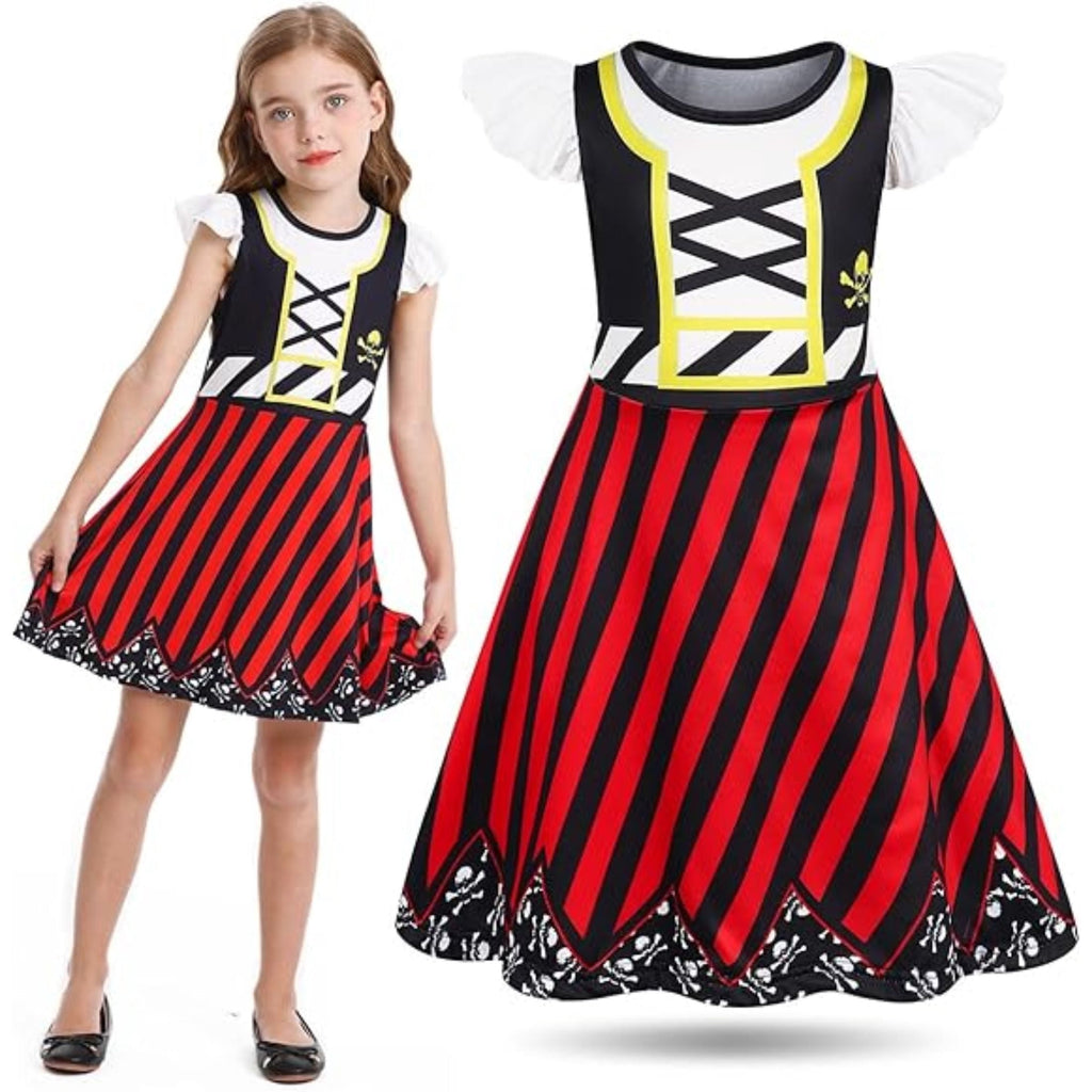 Benylion Girls Pirate Costume for Kids Halloween Party Dress Up Toddler Pirate Christmas Cosplay Outfit with Accessories for 5-6 Years