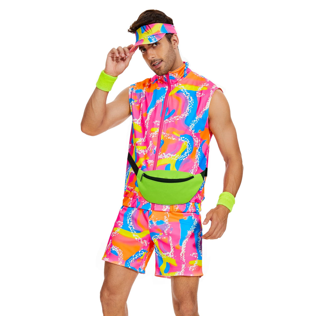 WASFDN 80s Men Workout Costume Halloween Cosplay Couples Outfits 80s 90s Workout Costume Outfit Set for Adult Men,XL