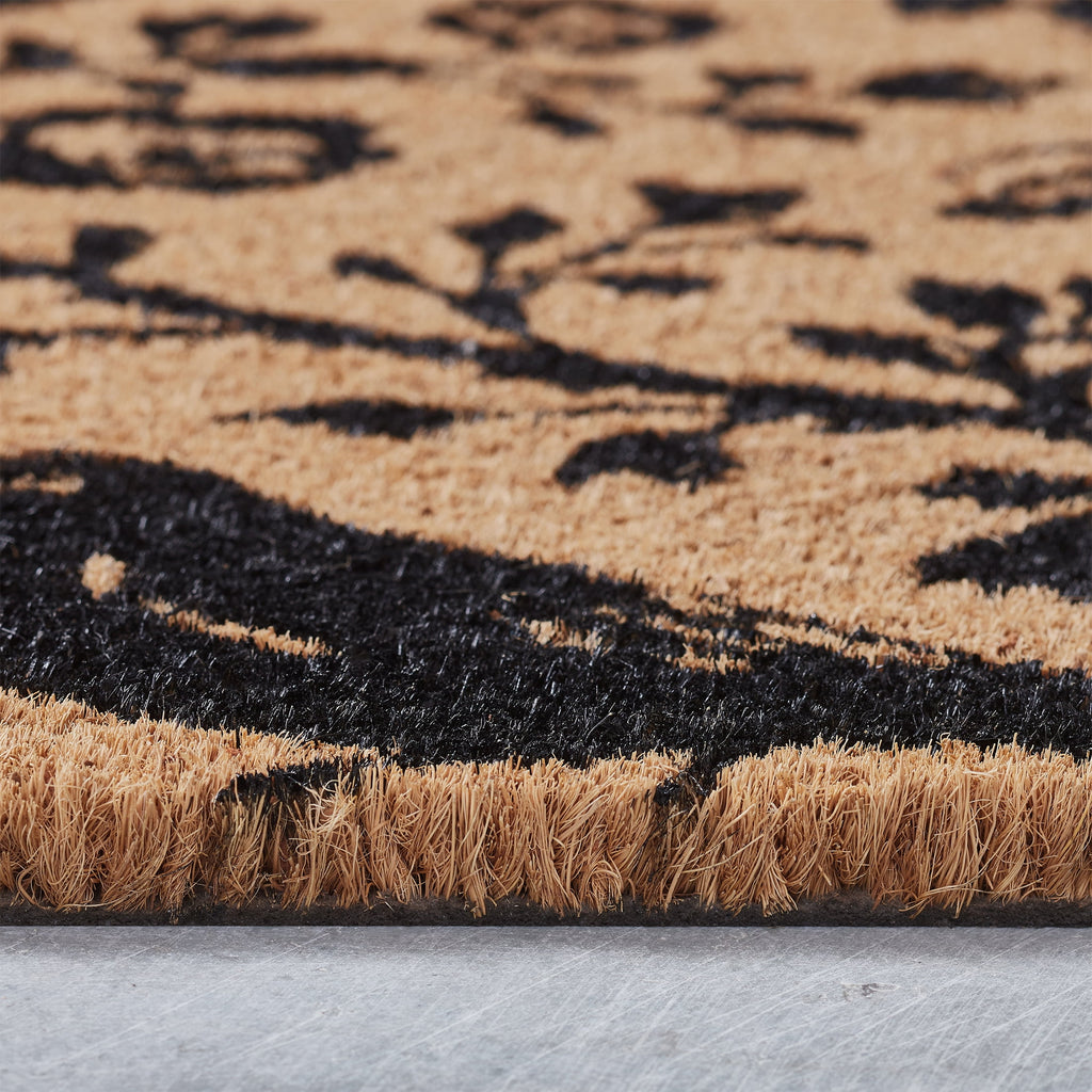 My Texas House Halloween Natural/Black Floral Bird Outdoor Coir Doormat, 30" x 48"