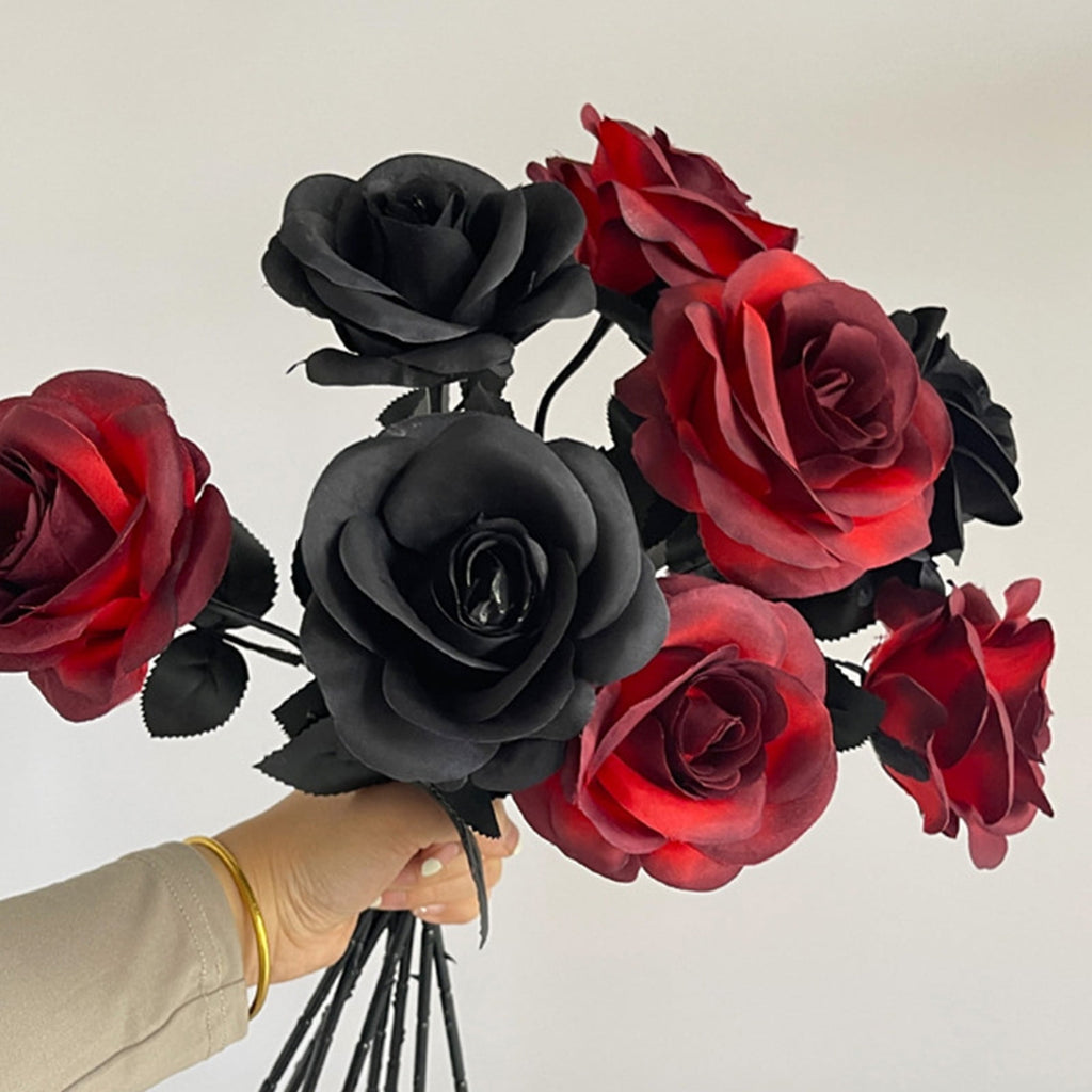 AZXY Halloween Decor, Halloween Indoor Decor, Halloween Tabletop, Artificial White Silk Rose Stems, Gothic Fake Floral Bouquet, Halloween Decorations for Home Table Party Decor