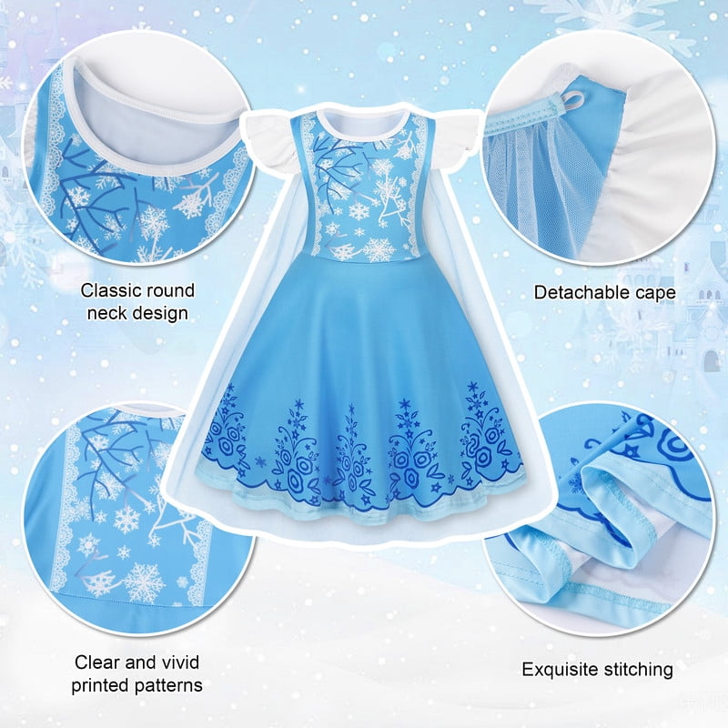 Benylion Girls Ice Princess Dress Halloween Cosplay Costumes With Tulle Cape Kids Birthday Party Dress up Outfit for 7-8 Years