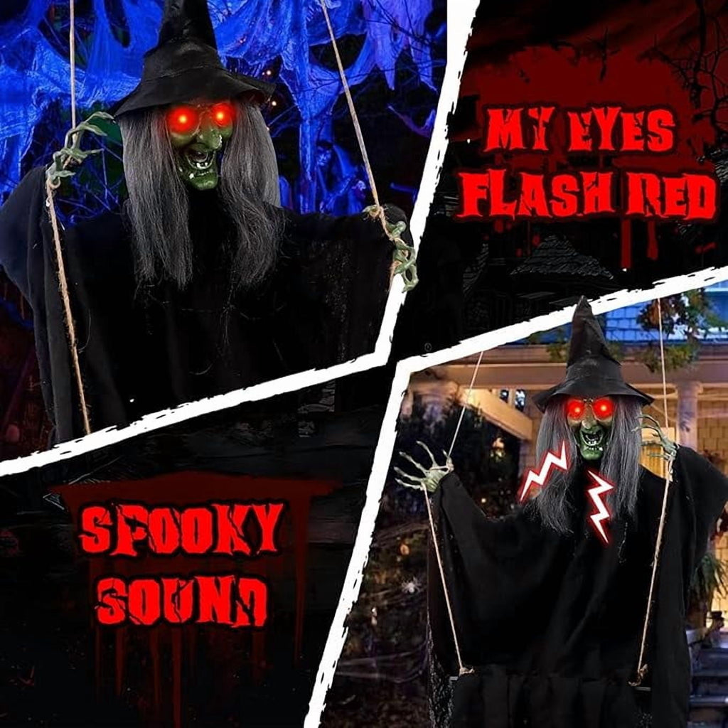 Halloween - Sound Activated Electric Moving Witch Toy for Halloween, Horror Animated Decoration Props for Bar and Outdoor, Scary Witch with Motion Sensor
