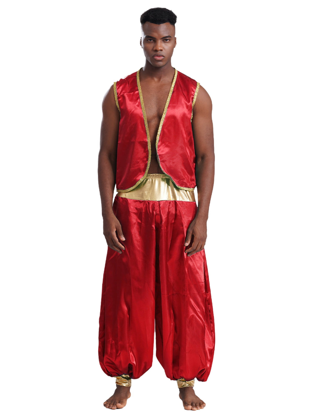 iiniim Mens Arabian Prince Costume Open Front Vest with Pants Halloween Show Fancy Dress up Outfit Royal Blue&Royal Blue S