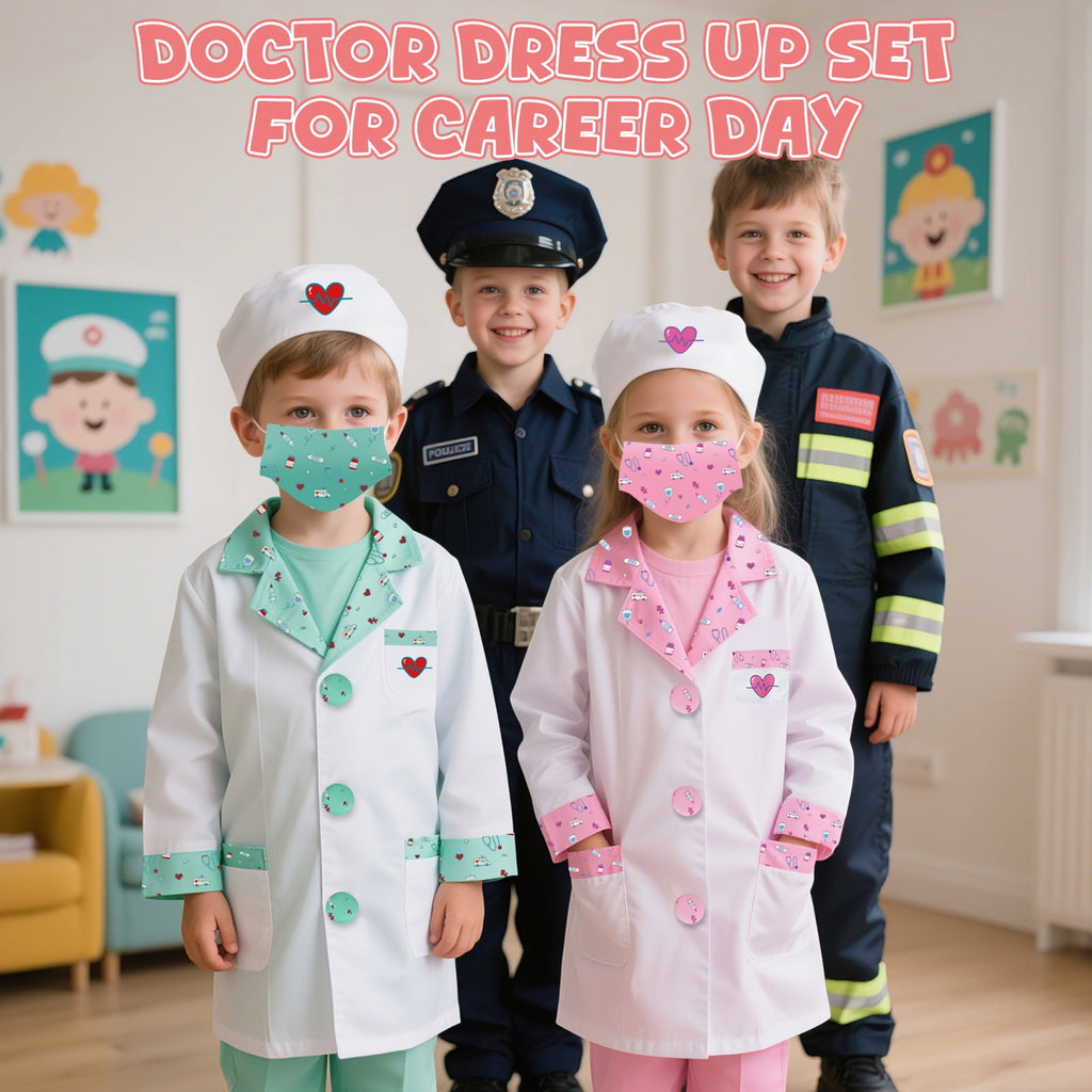 Doctor Costume for Kids Doctor Coat, Doctor Dress Up and Play Set 8 PCS with Real Stethoscope, Lab Coat Career Day Costume Kit for Toddlers Girls 3-12 - Pink