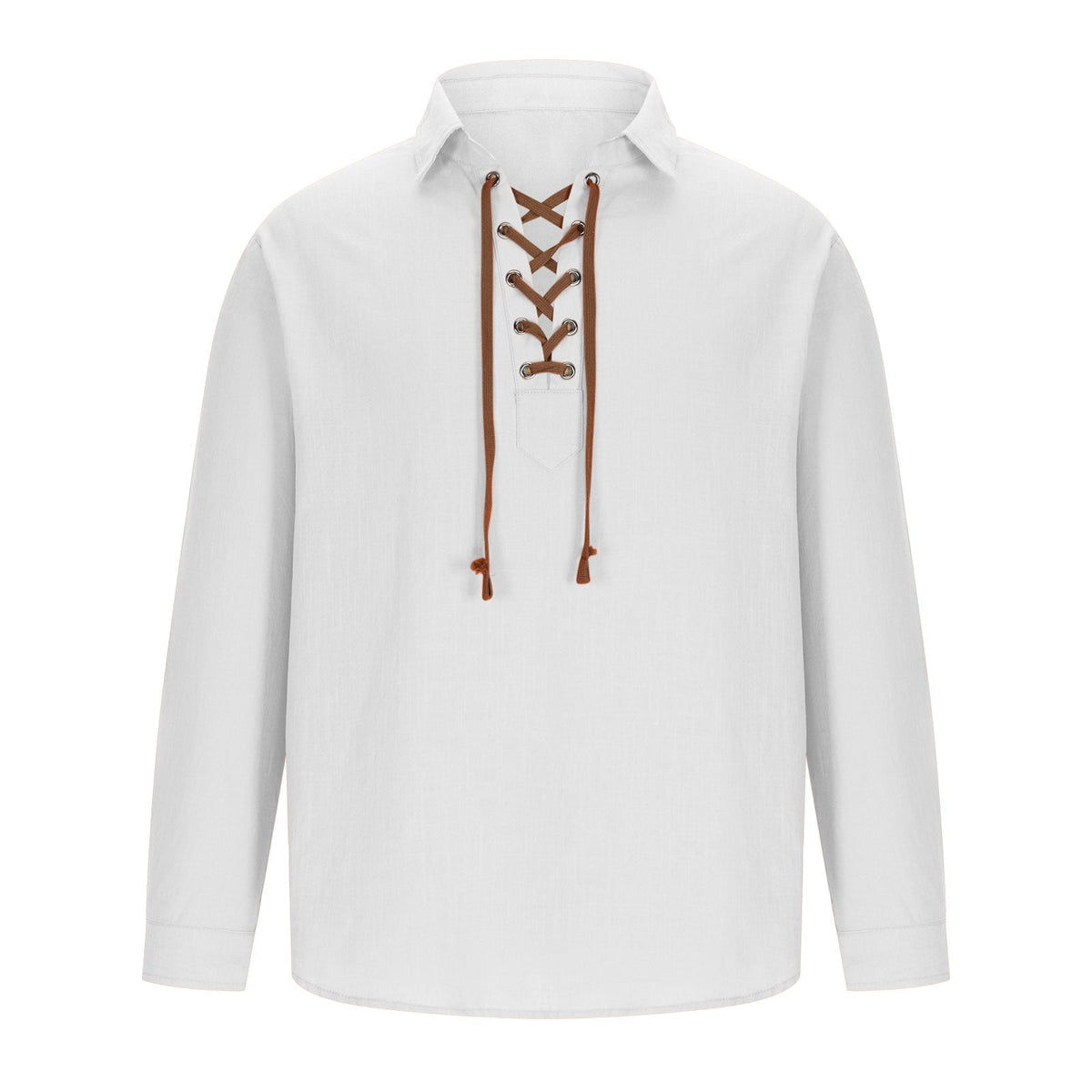 YLSDY Men's Medieval Renaissance Pirate Shirt Vintage Linen Tunic Tops V-Neck Long Sleeve Lace-Up Loose Fit Blouse Orange XXXL