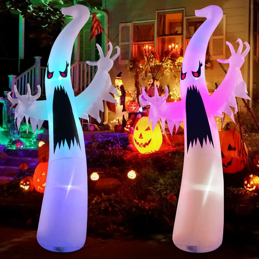 GOOSH 12 FT Height Halloween Inflatable Outdoor Colorful Dimming Ghost, Blow Up Yard Decoration Clearance with LED Lights Built-in for Holiday/Party/Yard/Garden