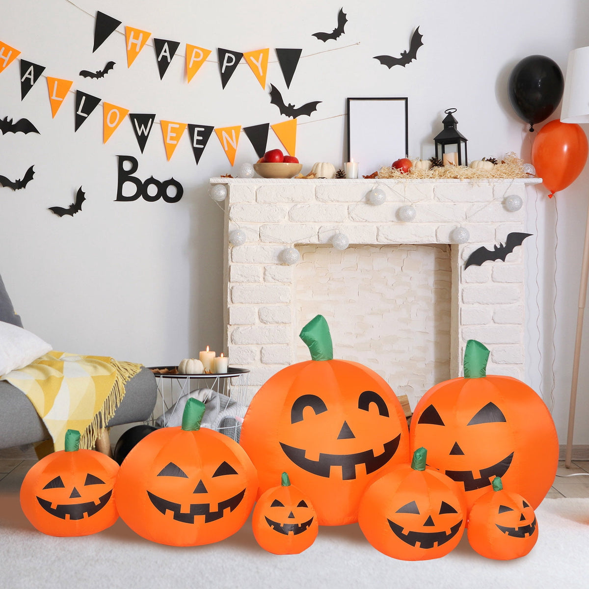 Ktaxon 7.4' Halloween Inflatables Outdoor Halloween Decoration with LED Lights 7pcs Blow up Pumpkins