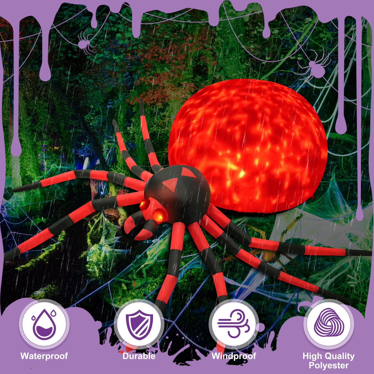 Yexmas 8FT Halloween Inflatables Outdoor Decorations Giant Spider Decorations with LED Lights and Air Pump Blow up Inflatable, Red