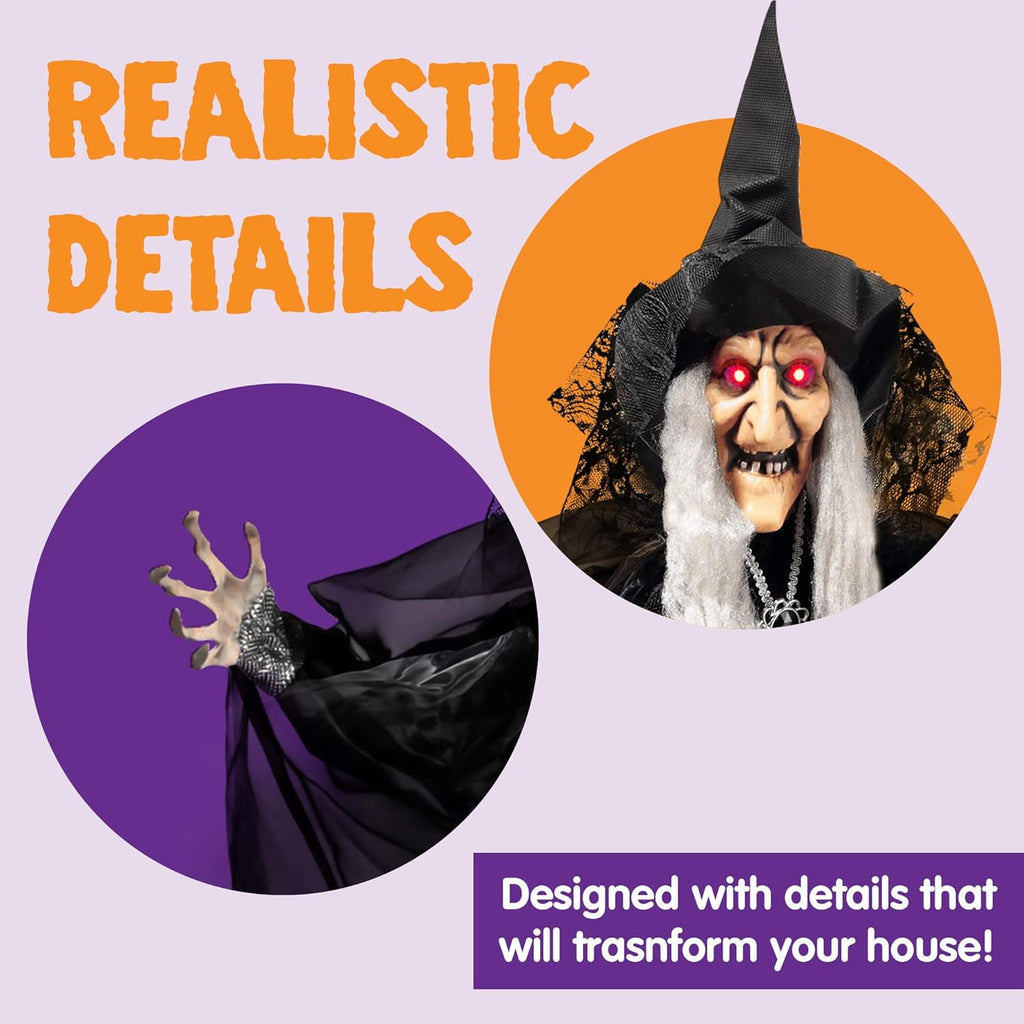 Joyfy 47" Halloween Decorations Outdoor,Life Size Animated Witch Scary Decorations Halloween Motion Activated Witch with LED Eyes & Sound,Haunted House Decor