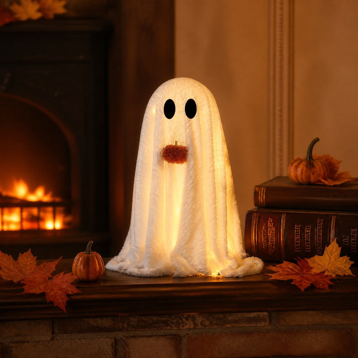 Fwttom Ghost Night Light, Halloween Lights Cute Ghost Reading Book Lamp, Halloween Decorations Indoor Light Up Ghost Statue Ghost Light for House Mantel Bedside