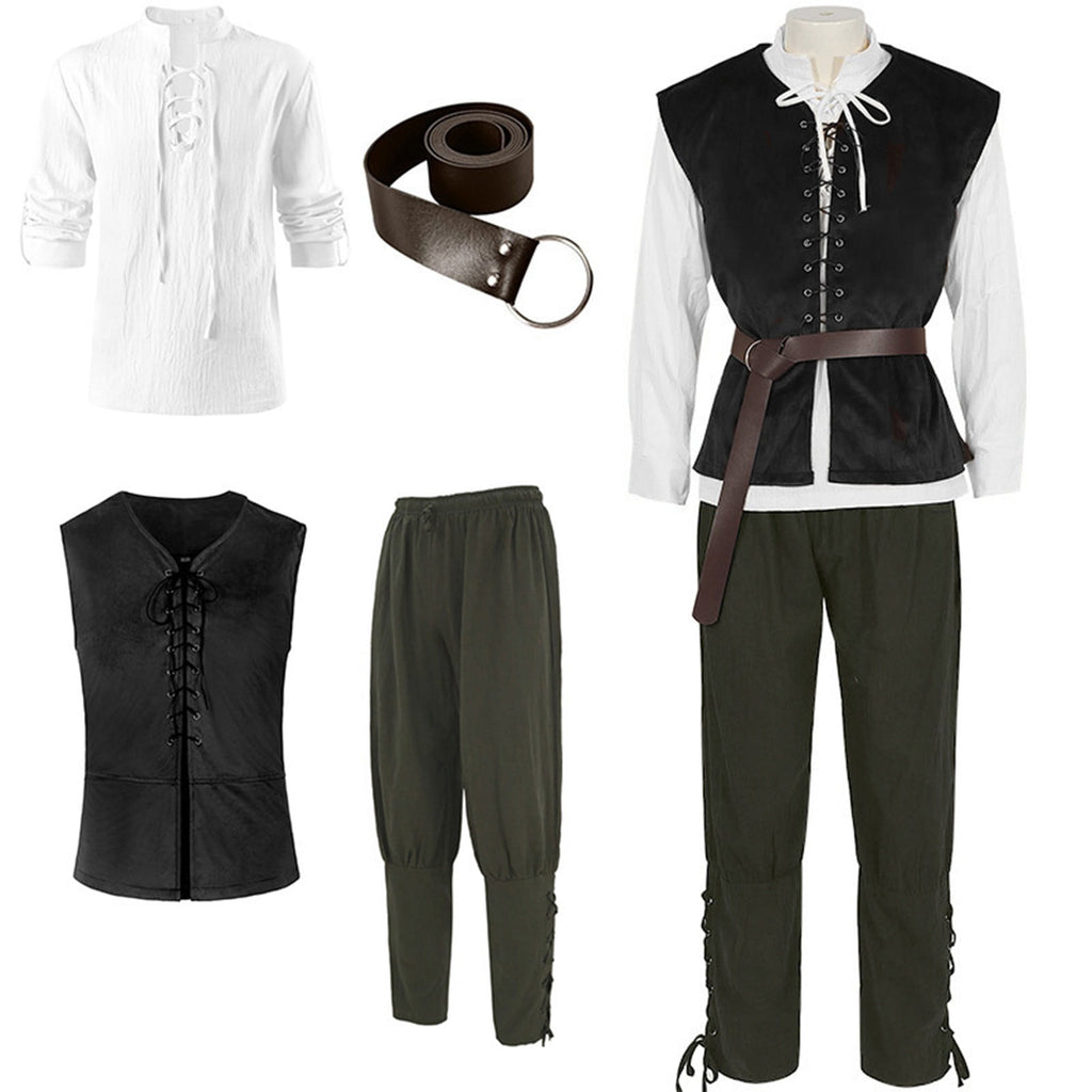 Ceisia Medieval Renaissance Outfit For Men Lace Up Waistcoat Long Sleeve Shirt Lace Trousers With Matching Belt Halloween Pirate Halloween Gift